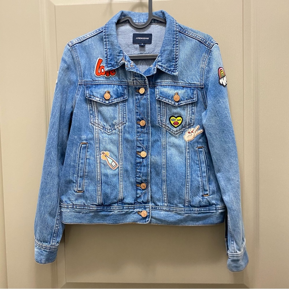 J.Crew Women’s Medium Denim Jacket with patches, Casual Jacket, Preppy